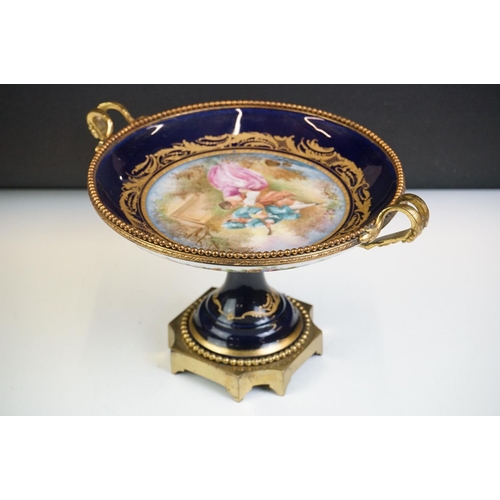 4 - 19th Century French porcelain tazza with hand painted central panel depicting a courting couple (sig... 