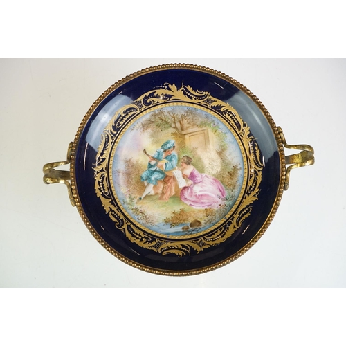 4 - 19th Century French porcelain tazza with hand painted central panel depicting a courting couple (sig... 