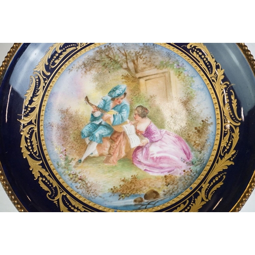 4 - 19th Century French porcelain tazza with hand painted central panel depicting a courting couple (sig... 