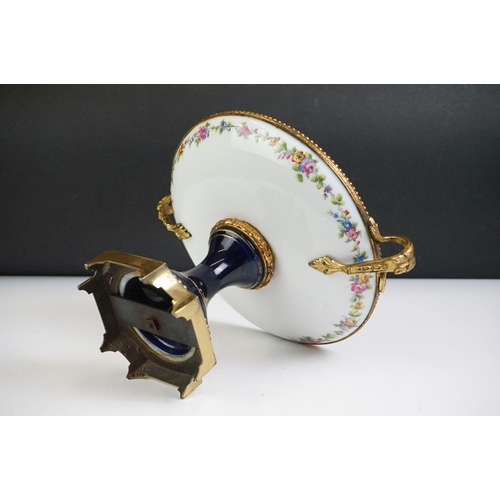 4 - 19th Century French porcelain tazza with hand painted central panel depicting a courting couple (sig... 