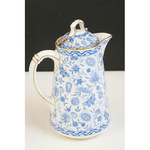 43 - Royal Crown Derby 'Wilmot' pattern hot water jug & cover (a/f, approx 20cm high) and milk jug