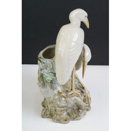 46 - 20th century Chinese ceramic spill vase modelled as two cranes, approx 25cm high