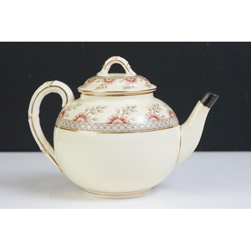 47 - Early 20th century Royal Worcester floral teapot & cover, white metal mount to spout, pattern no. W3... 