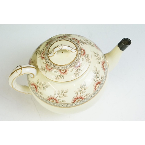 47 - Early 20th century Royal Worcester floral teapot & cover, white metal mount to spout, pattern no. W3... 