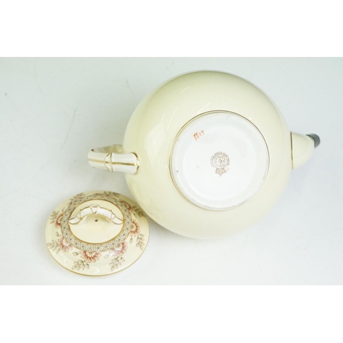 47 - Early 20th century Royal Worcester floral teapot & cover, white metal mount to spout, pattern no. W3... 