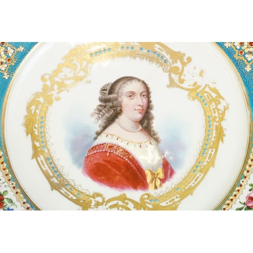 53 - Sevres 19th century French Porcelain Cabinet Plate, hand painted with a portrait of Madame de Sevign... 