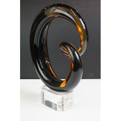 55 - Murano amber glass centrepiece raised on a pedestal base (29cm high); together with a 20th century s... 