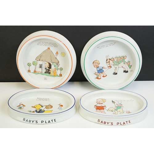 58 - Four Shelley Mabel Lucie Attwell Baby's Plates, decorated with verses and images featuring 'Boo Boo'... 