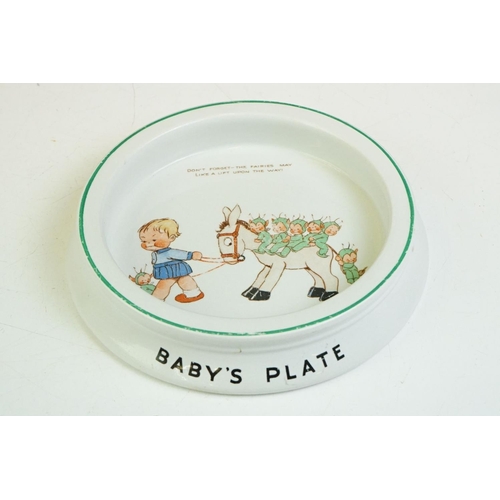 58 - Four Shelley Mabel Lucie Attwell Baby's Plates, decorated with verses and images featuring 'Boo Boo'... 