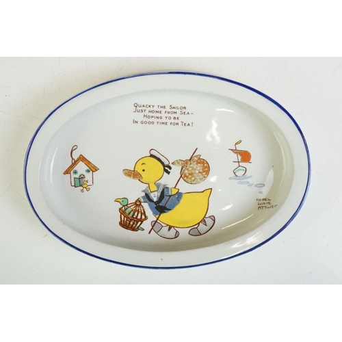 58 - Four Shelley Mabel Lucie Attwell Baby's Plates, decorated with verses and images featuring 'Boo Boo'... 