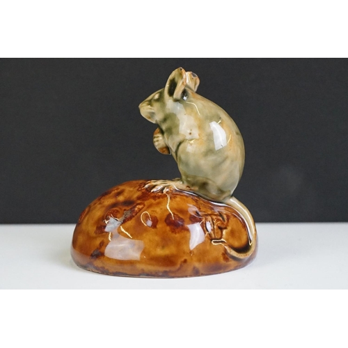 60 - Royal Doulton George Tinworth stoneware figure, modelled as a green glazed mouse grasping a currant,... 