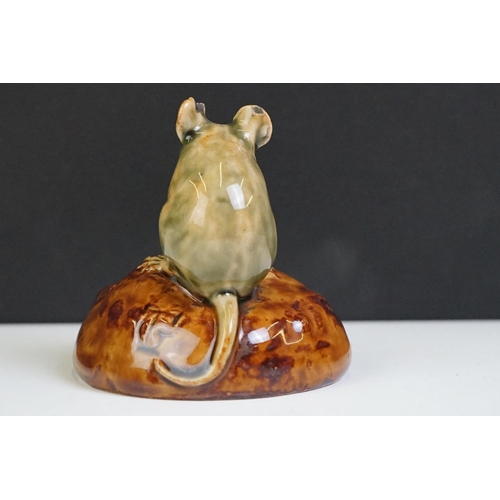 60 - Royal Doulton George Tinworth stoneware figure, modelled as a green glazed mouse grasping a currant,... 