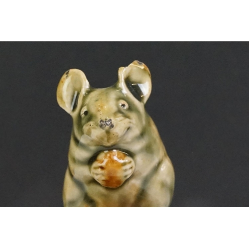 60 - Royal Doulton George Tinworth stoneware figure, modelled as a green glazed mouse grasping a currant,... 