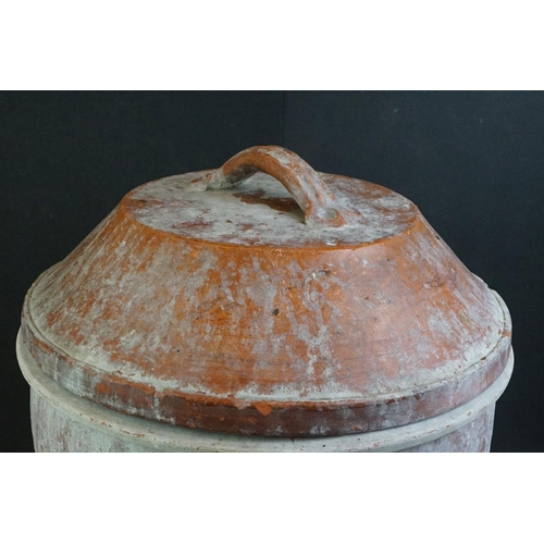 74 - A large vintage glazed terracotta crock with lid, approx 47cm high