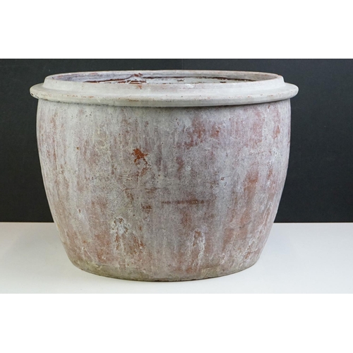 74 - A large vintage glazed terracotta crock with lid, approx 47cm high