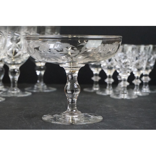 75 - Set of six Webb Corbett cut glass liqueur glasses (8cm high), together with a set of 9 cut glass sho... 