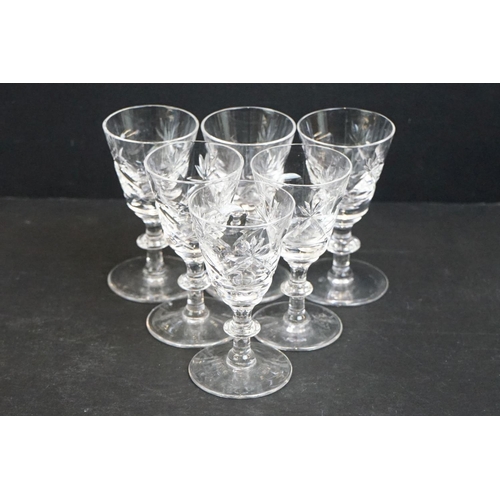 75 - Set of six Webb Corbett cut glass liqueur glasses (8cm high), together with a set of 9 cut glass sho... 