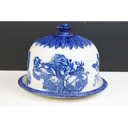 76 - Victorian Staffordshire Ironstone 'Blue Fade Rose' cheese dome & stand, with moulded & transfer prin... 