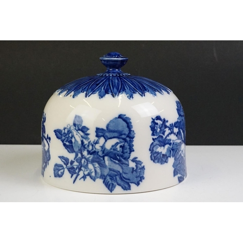 76 - Victorian Staffordshire Ironstone 'Blue Fade Rose' cheese dome & stand, with moulded & transfer prin... 