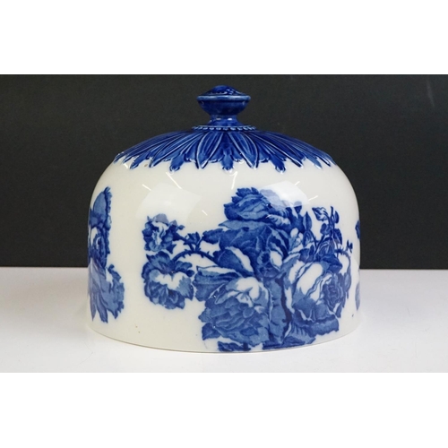 76 - Victorian Staffordshire Ironstone 'Blue Fade Rose' cheese dome & stand, with moulded & transfer prin... 