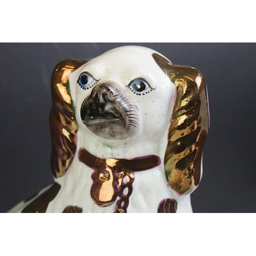 77 - Pair of Staffordshire pottery Spaniels with gilt markings (24.5cm high), together with 2 x Spode Blu... 