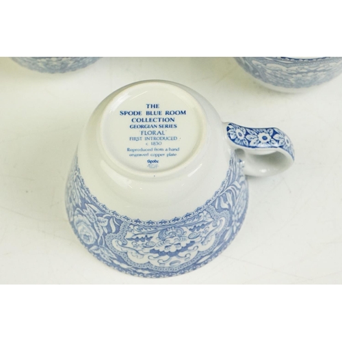 78 - The Spode Blue Room Collection Georgie Series 'Floral' set of 8 teacups & saucers, plus a Spode flor... 