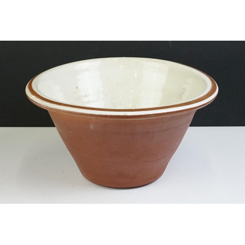 79 - Vintage glazed terracotta dairy bowl, conical form, approx 33cm diameter