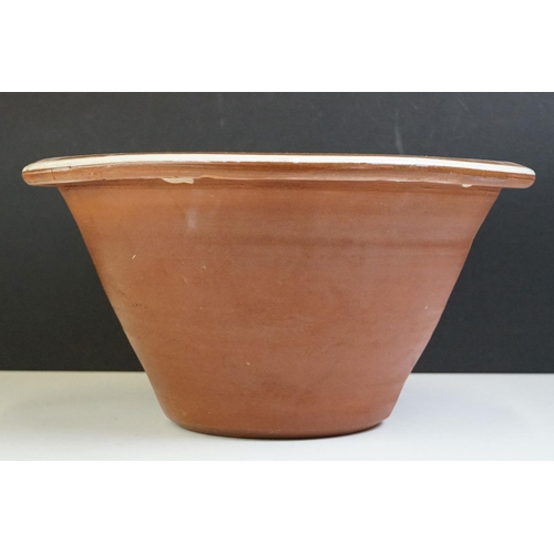 79 - Vintage glazed terracotta dairy bowl, conical form, approx 33cm diameter