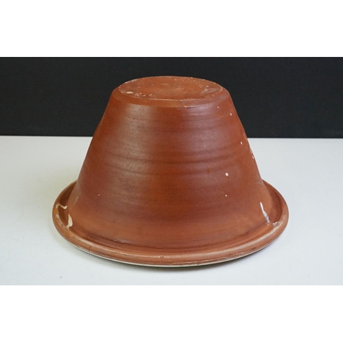 79 - Vintage glazed terracotta dairy bowl, conical form, approx 33cm diameter