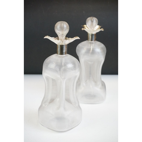 8 - Mappin & Webb - A pair of late Victorian silver mounted textured glass 'glug glug' decanters & stopp... 