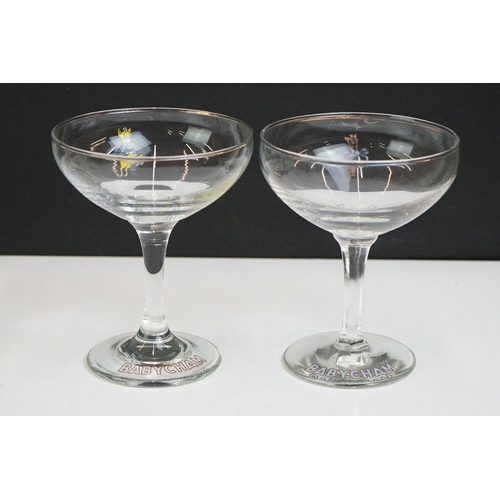 81 - Advertising - Set of eight Babycham glasses (11cm high), plus a bottle of Babycham (100ml - appears ... 