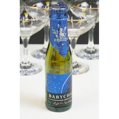 81 - Advertising - Set of eight Babycham glasses (11cm high), plus a bottle of Babycham (100ml - appears ... 