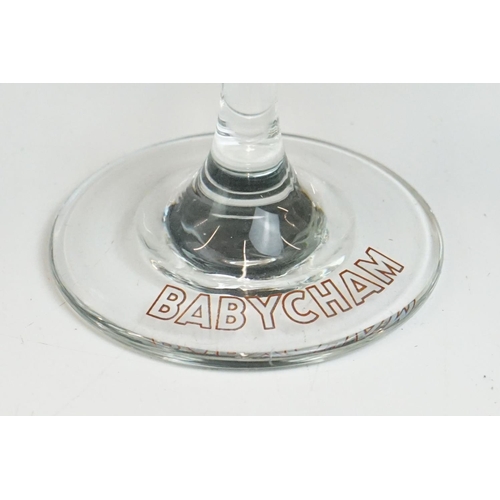 81 - Advertising - Set of eight Babycham glasses (11cm high), plus a bottle of Babycham (100ml - appears ... 