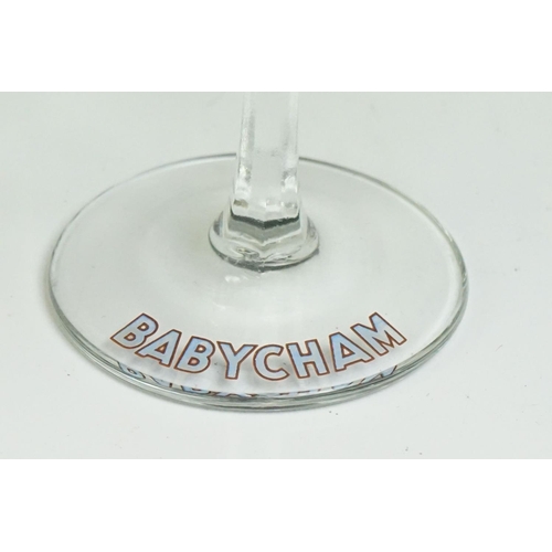 81 - Advertising - Set of eight Babycham glasses (11cm high), plus a bottle of Babycham (100ml - appears ... 