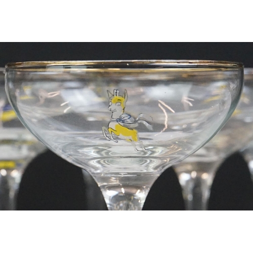 81 - Advertising - Set of eight Babycham glasses (11cm high), plus a bottle of Babycham (100ml - appears ... 