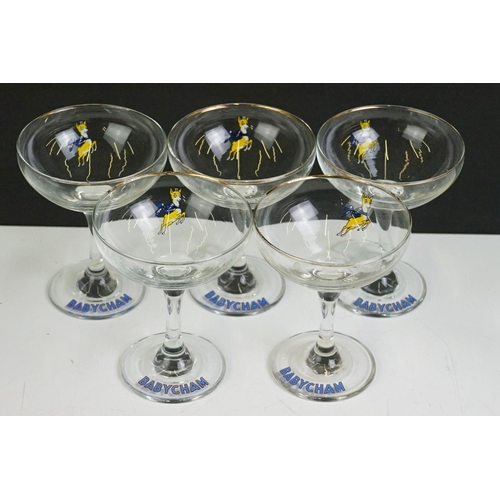 81 - Advertising - Set of eight Babycham glasses (11cm high), plus a bottle of Babycham (100ml - appears ... 