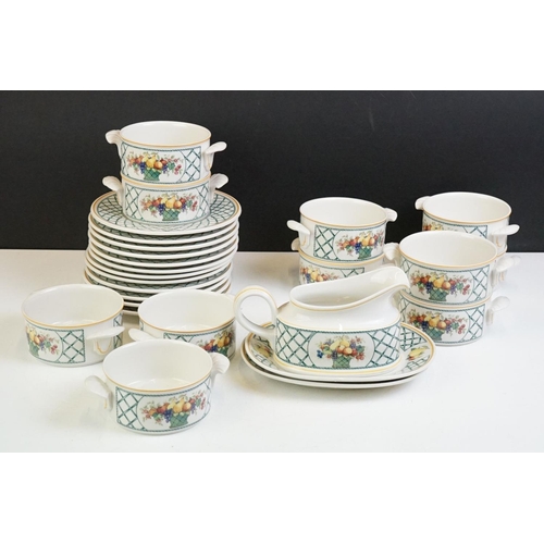 82 - Villeroy & Boch 'Basket' (pattern no. 1748) soup set to include 11 soup bowls, 12 saucers, sauce boa... 