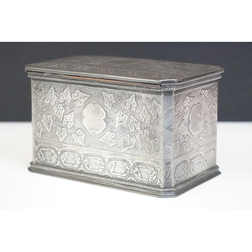 100 - Late 19th century Aesthetic Movement silver plated twin-compartment tea caddy, with repousse & chase... 