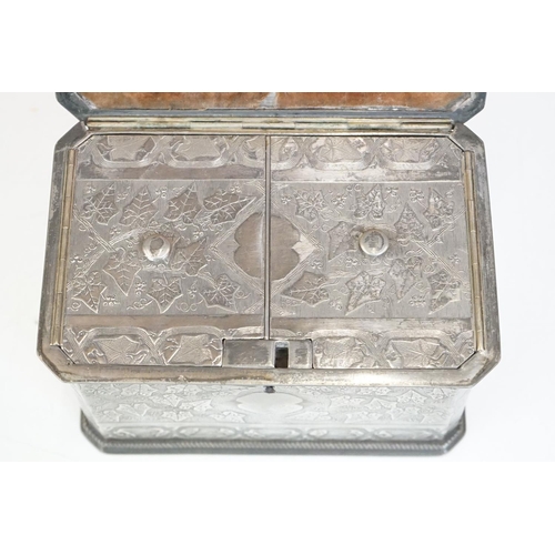 100 - Late 19th century Aesthetic Movement silver plated twin-compartment tea caddy, with repousse & chase... 