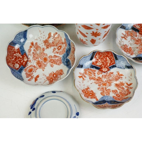 91 - Collection of East Asian ceramics to include a set of four Imari plates (21.5cm diameter), five Japa... 