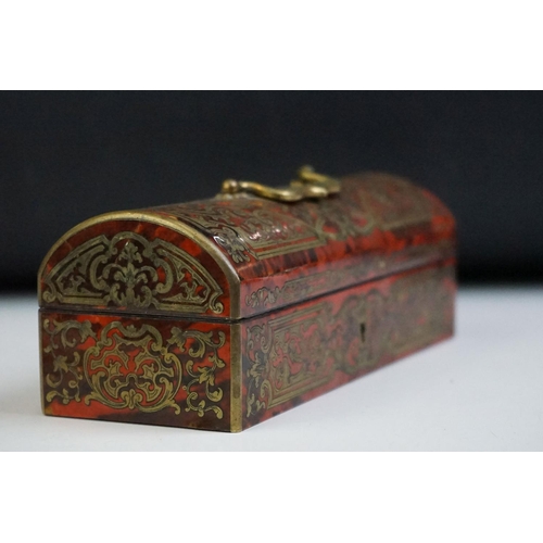 98 - Mid 19th century Boulle domed top rectangular box, the tortoiseshell ground inlaid with brass scroll... 