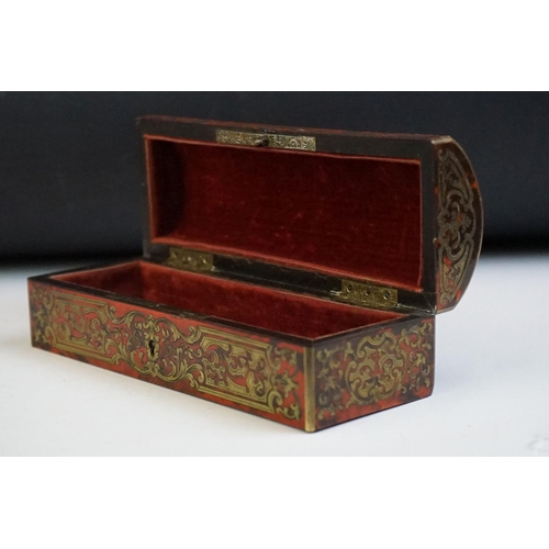 98 - Mid 19th century Boulle domed top rectangular box, the tortoiseshell ground inlaid with brass scroll... 