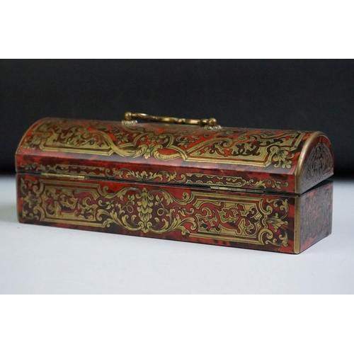 98 - Mid 19th century Boulle domed top rectangular box, the tortoiseshell ground inlaid with brass scroll... 