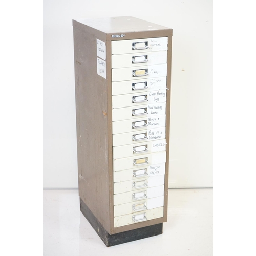 633 - Bisley Fifteen Drawer Metal Filing Cabinet, 28cm wide x 43cm deep x 94cm high