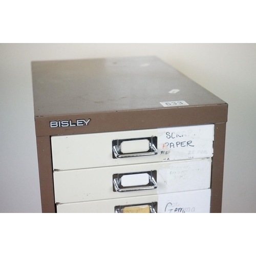 633 - Bisley Fifteen Drawer Metal Filing Cabinet, 28cm wide x 43cm deep x 94cm high