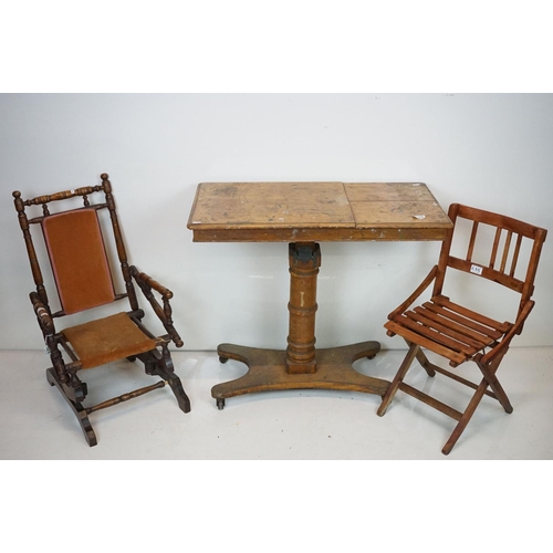 635 - Edwardian Child's American Rocking Chair (a/f), 42cm wide x 76cm high together with a Wooden Slatted... 