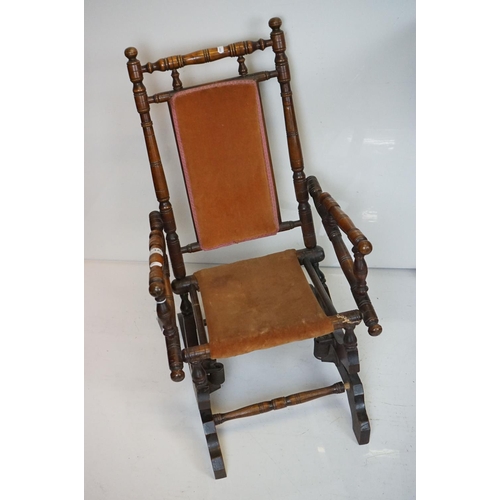 635 - Edwardian Child's American Rocking Chair (a/f), 42cm wide x 76cm high together with a Wooden Slatted... 