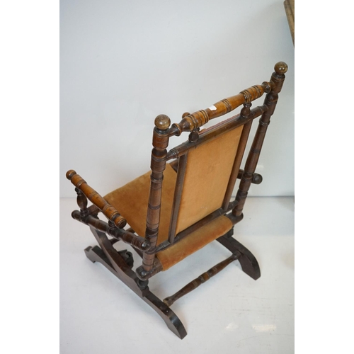 635 - Edwardian Child's American Rocking Chair (a/f), 42cm wide x 76cm high together with a Wooden Slatted... 