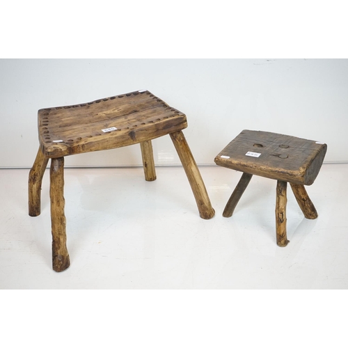 645 - Two Rustic Vernacular Stools, the smaller raised on three legs, largest stool measures 54cm long x 3... 