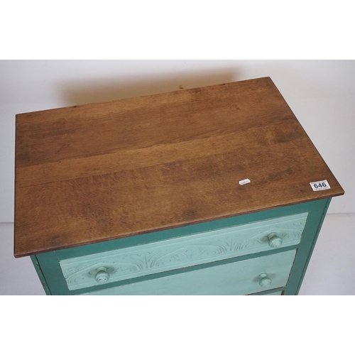 646 - Small oak painted cottage chest of 3 drawers.